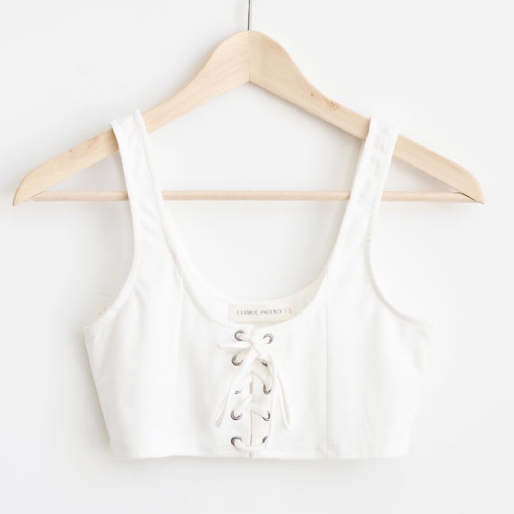 White lace up crop top
